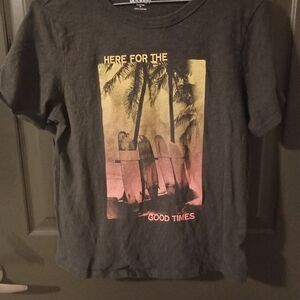 Gray Graphic T-Shirt with Palm Tree Design